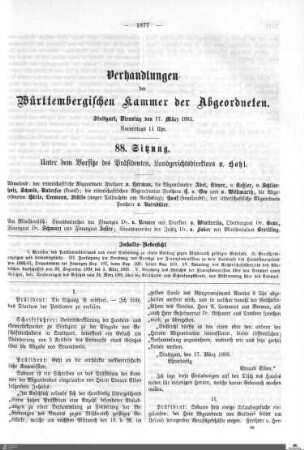 88. Sitzung, Stuttgart, 17.3.1885