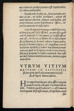 Utrum Vitium Naturae In Baptizatis sit peccatum, quod ad poenam imputari possit, de rigore divinae iusticiae.