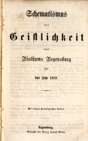 Schematismus des Bistums Regensburg. 1859, 1859