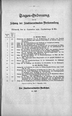 Tages-Ordnung, 14. September 1898