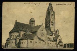 Paulus-Kirche und Pfarrhaus, Friedenshütte: Außenansicht (Postkarte)
