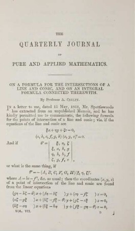 On a formula for the intersections of a line and conic, and on an integral formula connected therewith.