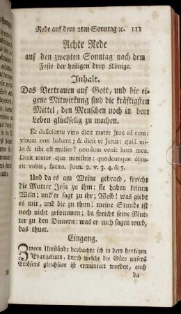Achte Rede auf den zweyten Sonntag nach dem Feste der heiligen drey Könige.