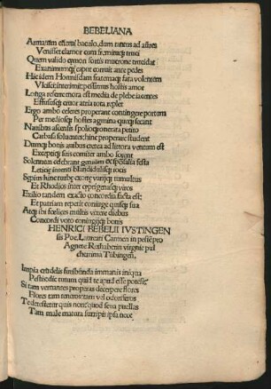 Henrici Bebelii Iustingensis Poe. Laureati Carmen in pestem pro Agnete Rethaberin ...