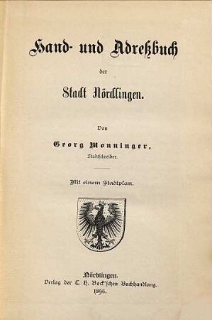 Hand- und Adreßbuch für die Stadt Nördlingen. 1896