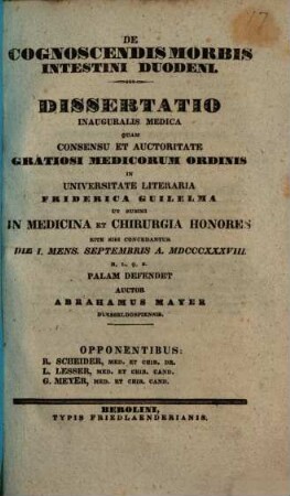 De cognoscendis morbis intestini duodeni : Diss. inaug. med.