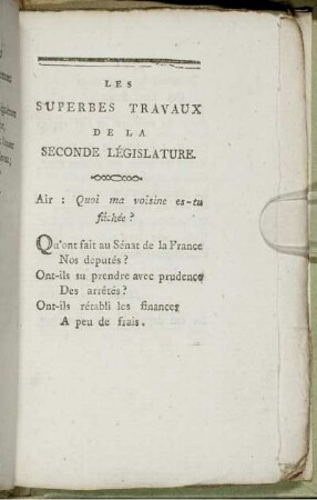 Les Superbes Travaux De La Seconde Législature.