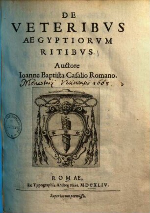 De veteribus Aegyptiorum ritibus