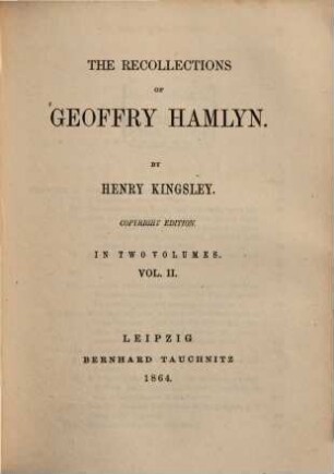 The recollections of Geoffry Hamlyn, 2