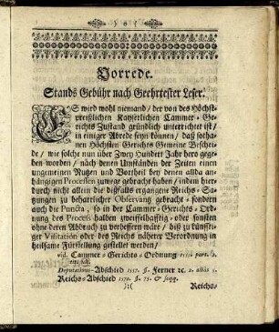 Vorrede. Stands Gebühr nach Geehrtester Leser.