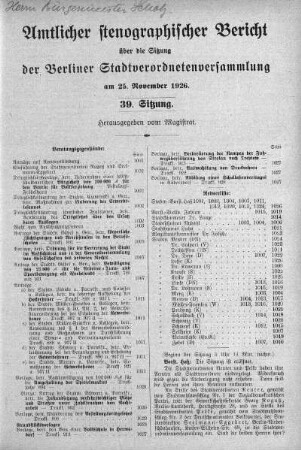 Sitzung 39, 25. November 1926