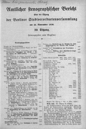 Sitzung 39, 25. November 1926