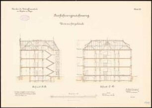 Unteroffiziersschule, Treptow/Rega: Unterrichtsgebäude: Längsschnitt, Querschnitt 1:100