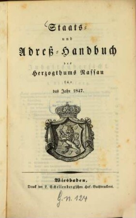 Staats- und Adreß-Handbuch des Herzogthums Nassau. 1847, 1847