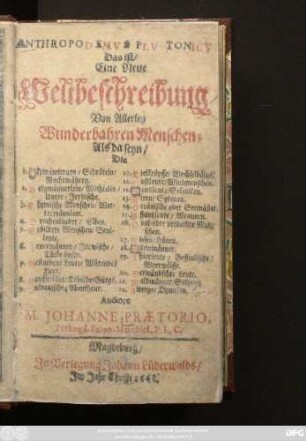 [1]: Anthropodemus Plutonicus Das ist/ Eine Neue Weltbeschreibung/ Von Allerley Wunderbahren Menschen