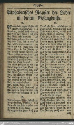 Alphabetisches Register der Lieder in diesem Gesangbuche