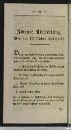 Zweyte Abtheilung. Von der künstlichen Holzzucht