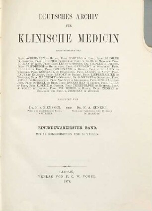 Deutsches Archiv für klinische Medizin. 21. 1878
