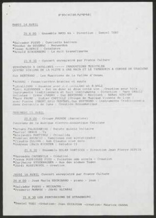 Programmzettel einer Konzertreihe mit Text im Anhang