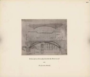 Emscherbrücke, Dortmund: Ansicht, Längsschnitt, Querschnitt, konstruktive Details, Kräftepläne, Maßstabsleisten