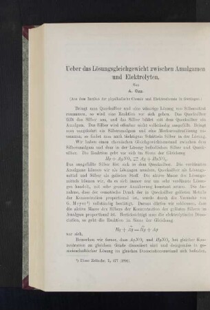 Ueber das Lösungsgleichgewicht zwischen Amalgamen und Elektrolyten.