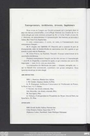 Entrepreneurs, Architectes, Avocats, Ingénieurs