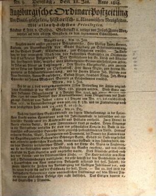 Augsburgische Ordinari Postzeitung von Staats-, gelehrten, historisch- u. ökonomischen Neuigkeiten. 1825