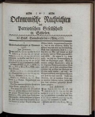 XI. Stück. Sonnabends den 15 März 1777.