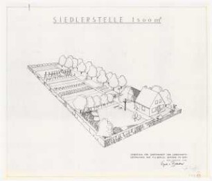 Siedlerstelle 1500 qm: Perspektivische Ansicht (Vogelschau)