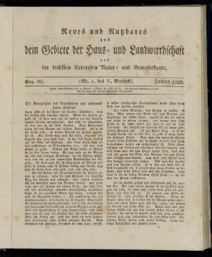 Nro. 89. (Nr. 1. des V. Bandes). Junius 1828.