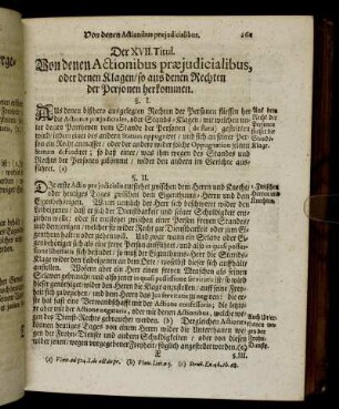 Der XVII. Titul. Von denen Actionibus præjudicialibus, oder denen Klagen, so aus denen Rechten der Personen herkommen.