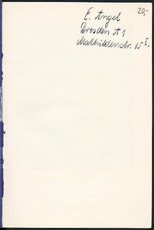 Pank, Oskar: Bismarck : Rückseite Frontispiz (mit handschriftlichem Eintrag der Besitzerin, Autograph Elsa Angel) aus: Pank, Oskar: Bismarck : das Volksbuch vom eisernen Kanzler. Zeulenroda : Sporn, 1933. Dresden: SLUB 5.A.8973