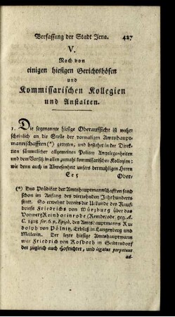 V. Noch von einigen hiesigen Gerichtshöfen und Kommissarischen Kollegien und Anstalten.