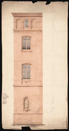 Wohnhaus Franzens, Alexanderstraße, Berlin-Mitte: Teilansicht und Fassadenschnitt vertikal