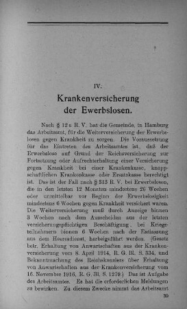 IV. Krankenversicherung der Erwerbslosen.