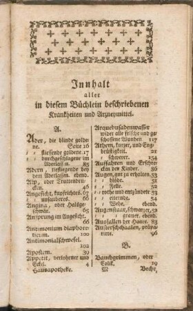 Inhalt aller in diesem Büchlein beschriebenen Krankheiten und Arzneymittel