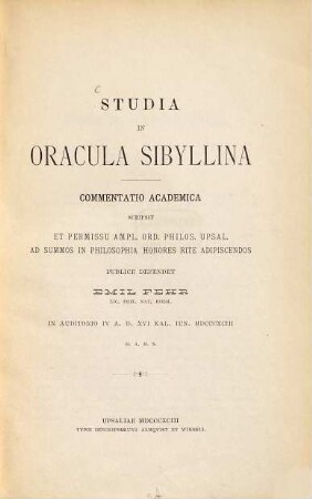 Studia in Oracula Sibyllina : Commentatio academica
