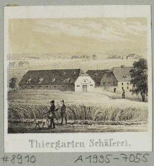 Der Tiergarten und die Schäferei südlich der Burg Stolpen in der Sächsischen Schweiz, Teil eines Erinnerungsblattes an Stolpen mit 14 Ansichten