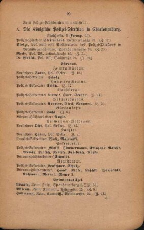 A. Die Königliche Polizei-Direktion in Charlottenburg