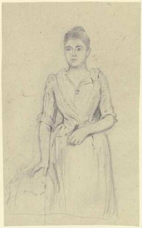 Stehende Dame mit Fächer, Kniestück