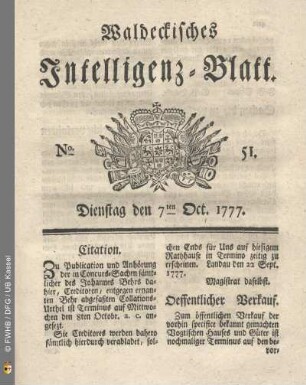 No. 51. Dienstag den 7ten Oct. 1777
