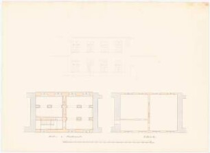 Amtshaus, Lüdinghausen Umbau: Grundriss Keller und Fundamente, 1. Obergeschoss, Aufriss Eingangsseite