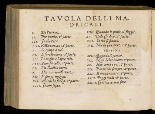 Tavola delli madrigali