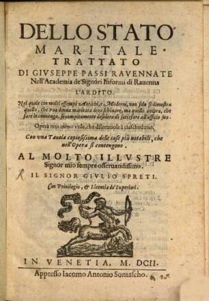 Dello stato maritale trattato