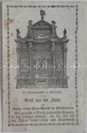 Gebetszettel mit Darstellung der Gnadenkapelle in Einsiedeln; nach 1852