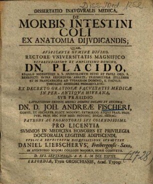 Dispvtatio Inavgvralis Medica, De Morbis Intestini Coli Ex Anatomia Dijvdicandis