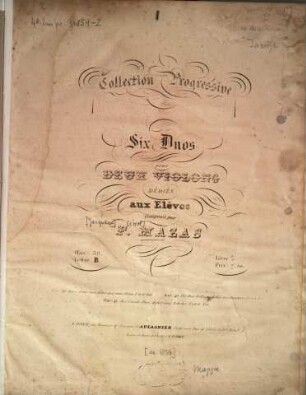 Six duos : pour 2 violons ; op. 39 ; livre 2 ; lettre B, 2. Vl 1, 2 (je 13 S.). - Pl.Nr. AA.224. - [circa 1835]