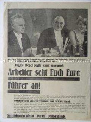 Bebildertes Flugblatt der NSDAP zur Landtagswahl in Sachsen 1930 mit scharfer Polemik gegen die Führer der SPD