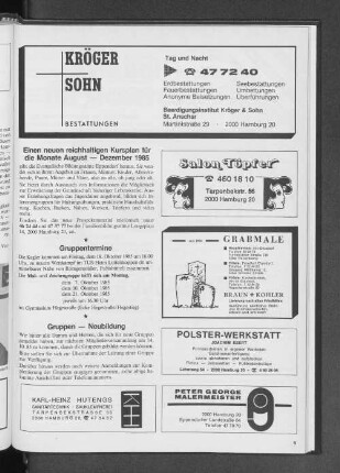 Einen neuen reichhaltigen Kursplan für die Monate August - Dezember 1985