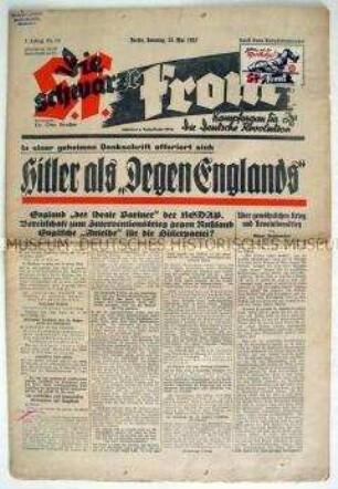 Wochenzeitung der NSDAP-Opposition "Die schwarze Front" mit scharfer Kritik an der Haltung Hitlers gegenüber England